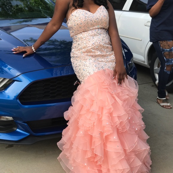 Pink Rhinestone Prom Dress - Picture 1 of 8